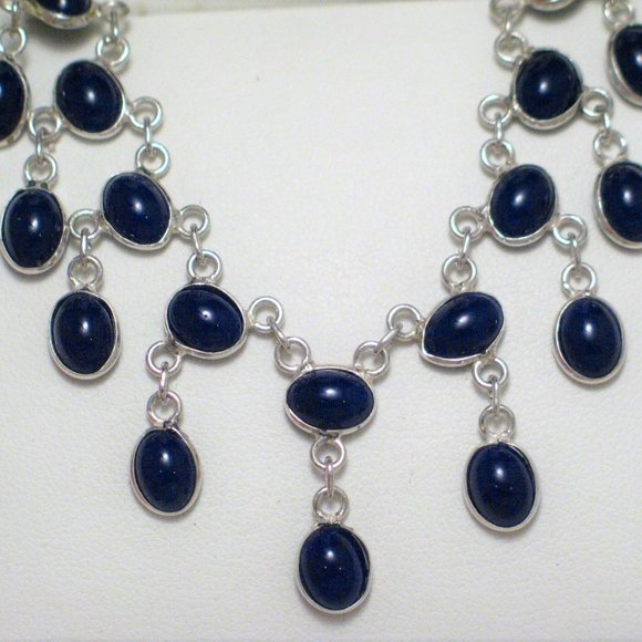 Bib Chain Necklace Sterling Silver w/ Blue Stone - Picture 3 of 5